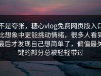 不是夸张，糖心vlog免费网页版入口比想象中更能挑动情绪，很多人看到最后才发现自己想简单了，偏偏最关键的部分总被轻轻带过