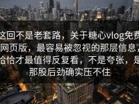 这回不是老套路，关于糖心vlog免费网页版，最容易被忽视的那层信息，恰恰才最值得反复看，不是夸张，是那股后劲确实压不住