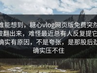 谁能想到，糖心vlog网页版免费突然被翻出来，难怪最近总有人反复提它，确实有原因，不是夸张，是那股后劲确实压不住