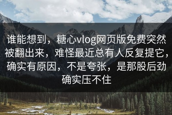 谁能想到，糖心vlog网页版免费突然被翻出来，难怪最近总有人反复提它，确实有原因，不是夸张，是那股后劲确实压不住