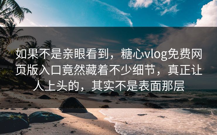 如果不是亲眼看到，糖心vlog免费网页版入口竟然藏着不少细节，真正让人上头的，其实不是表面那层
