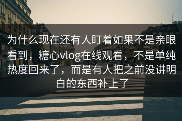 为什么现在还有人盯着如果不是亲眼看到，糖心vlog在线观看，不是单纯热度回来了，而是有人把之前没讲明白的东西补上了