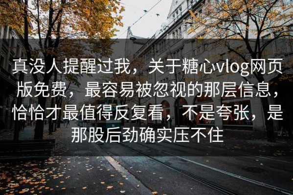 真没人提醒过我，关于糖心vlog网页版免费，最容易被忽视的那层信息，恰恰才最值得反复看，不是夸张，是那股后劲确实压不住
