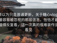 原以为只是普通更新，关于糖心vlog，最容易被忽视的那层信息，恰恰才最值得反复看，这一次真的很难装作没看见