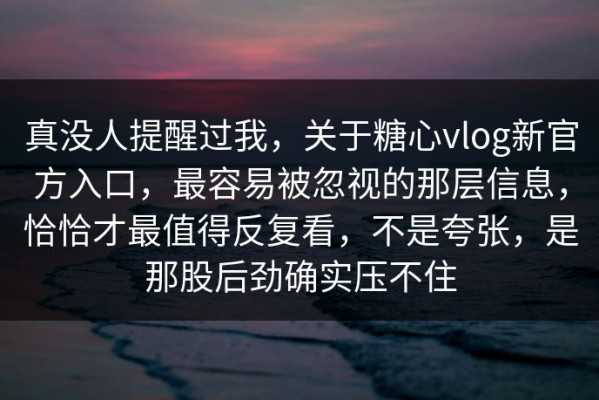 真没人提醒过我，关于糖心vlog新官方入口，最容易被忽视的那层信息，恰恰才最值得反复看，不是夸张，是那股后劲确实压不住