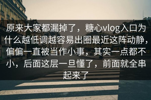 原来大家都漏掉了，糖心vlog入口为什么越低调越容易出圈最近这阵动静，偏偏一直被当作小事，其实一点都不小，后面这层一旦懂了，前面就全串起来了