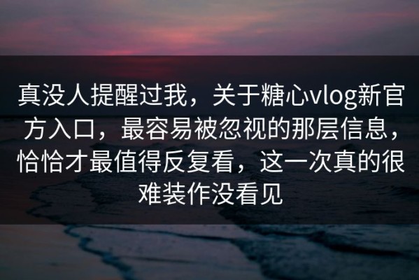 真没人提醒过我，关于糖心vlog新官方入口，最容易被忽视的那层信息，恰恰才最值得反复看，这一次真的很难装作没看见