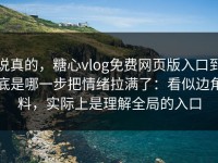 说真的，糖心vlog免费网页版入口到底是哪一步把情绪拉满了：看似边角料，实际上是理解全局的入口