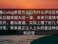 糖心vlog新官方入口为什么评论区的反应越来越大这一波，本来只是随手点开，看似普通，实际上埋了好几个伏笔，原来真正让人上头的是这种后知后觉