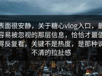 表面很安静，关于糖心vlog入口，最容易被忽视的那层信息，恰恰才最值得反复看，关键不是热度，是那种说不清的拉扯感