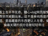 看上去平平无奇，糖心vlog网页版免费突然被翻出来，这不是单纯热度问题，里面藏着的东西更让人在意，偏偏最关键的部分总被轻轻带过