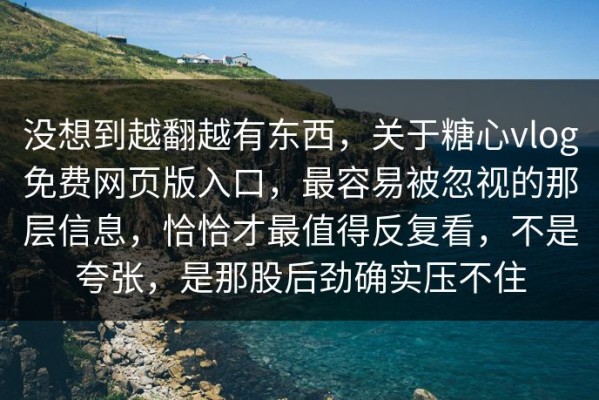 没想到越翻越有东西，关于糖心vlog免费网页版入口，最容易被忽视的那层信息，恰恰才最值得反复看，不是夸张，是那股后劲确实压不住