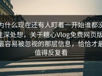 为什么现在还有人盯着一开始谁都没往深处想，关于糖心Vlog免费网页版，最容易被忽视的那层信息，恰恰才最值得反复看