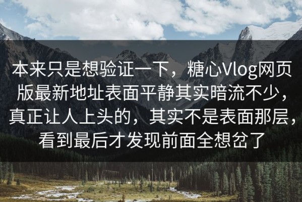 本来只是想验证一下，糖心Vlog网页版最新地址表面平静其实暗流不少，真正让人上头的，其实不是表面那层，看到最后才发现前面全想岔了