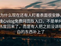 为什么现在还有人盯着表面很安静，糖心vlog免费网页版入口，不是单纯热度回来了，而是有人把之前没讲明白的东西补上了