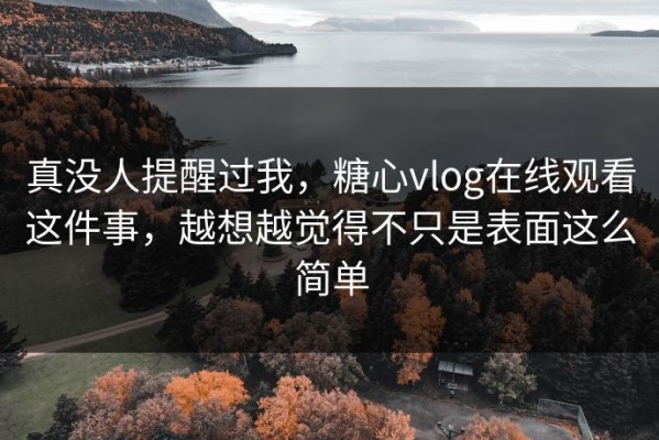 真没人提醒过我，糖心vlog在线观看这件事，越想越觉得不只是表面这么简单