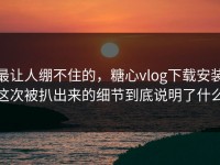 最让人绷不住的，糖心vlog下载安装这次被扒出来的细节到底说明了什么