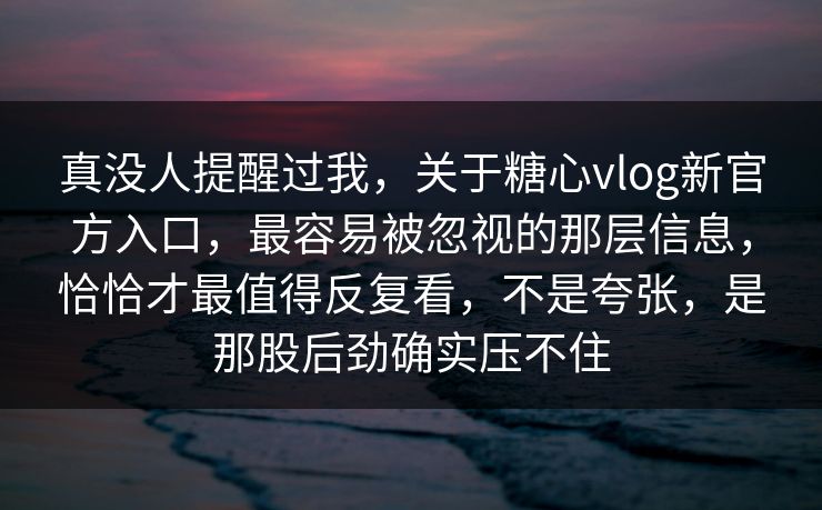真没人提醒过我，关于糖心vlog新官方入口，最容易被忽视的那层信息，恰恰才最值得反复看，不是夸张，是那股后劲确实压不住