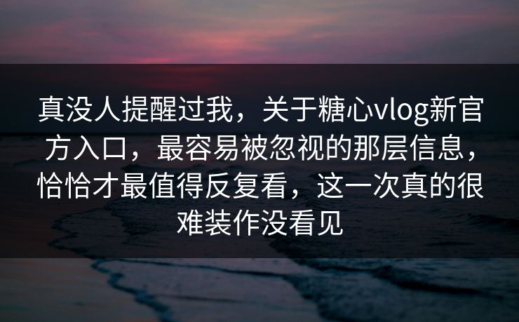 真没人提醒过我，关于糖心vlog新官方入口，最容易被忽视的那层信息，恰恰才最值得反复看，这一次真的很难装作没看见