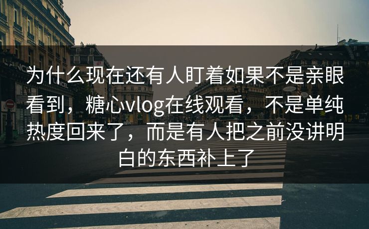 为什么现在还有人盯着如果不是亲眼看到，糖心vlog在线观看，不是单纯热度回来了，而是有人把之前没讲明白的东西补上了